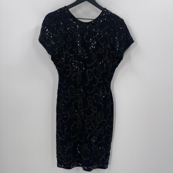 Vintage Cache Carmen Marc Valvo Black Sequin Dress Size Small - Picture 1 of 7